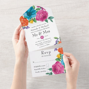 Invitation Tout En Un Mariage Fête Florale Aquarelle