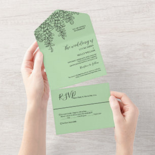 Invitation Tout En Un Mariage Feuille de Fougère Vert Sauge