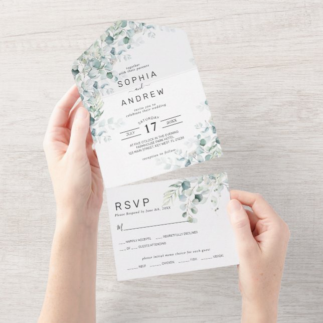 Invitation Tout En Un Mariage Feuille Eucalyptus Greenery (Déchirure)