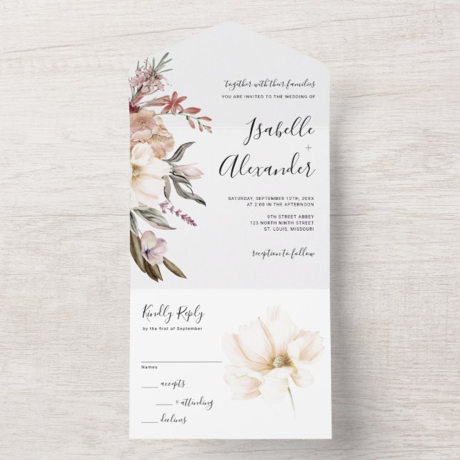 Invitation Tout En Un Mariage Fleur de Champ à l'Aquarelle (À l'intérieur)