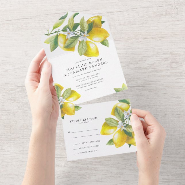 Invitation Tout En Un Mariage Fleur de Citron  (Déchirure)