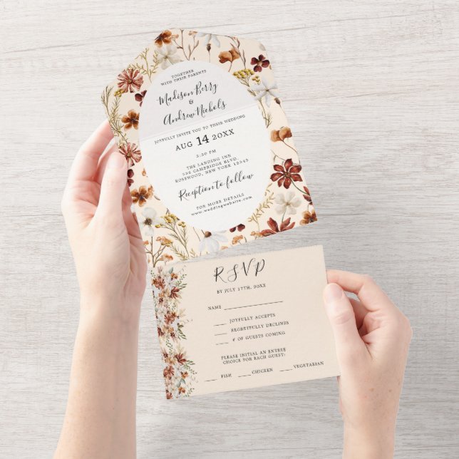 Invitation Tout En Un Mariage Fleur sauvage Boho (Déchirure)