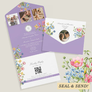 Invitation Tout En Un Mariage Fleur sauvage Boho violet