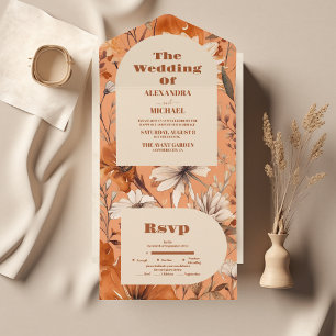 Invitation Tout En Un Mariage Fleur sauvage d'aquarelle en terre cuite