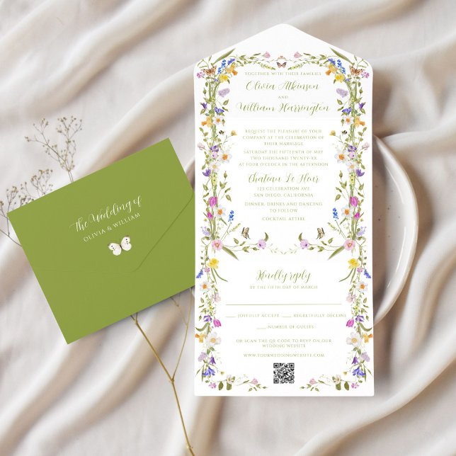 Invitation Tout En Un Mariage Fleur sauvage de jardin Whimsical (Créateur téléchargé)