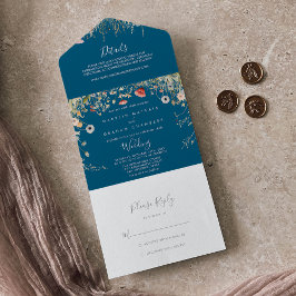 Invitation Tout En Un Mariage Fleur sauvage de la Marine Boho