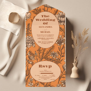 Invitation Tout En Un Mariage Fleur sauvage orange brûlé