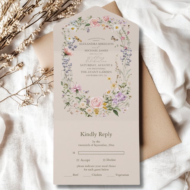 Invitation Tout En Un Mariage fleur sauvage Rustic Pays (Créateur téléchargé)
