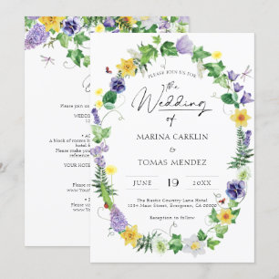Invitation Tout en un   Mariage Fleur sauvage rustique
