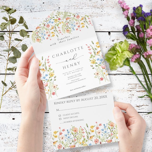 Invitation Tout En Un Mariage fleur sauvage simple jardin (Créateur téléchargé)