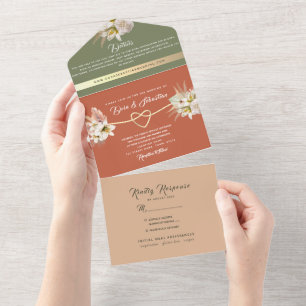 Invitation Tout En Un Mariage Fleuriste de Sauge en Terracotta