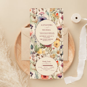 Invitation Tout En Un Mariage Fleurs Sauvages Tons Émoussés Aquarelle Bo