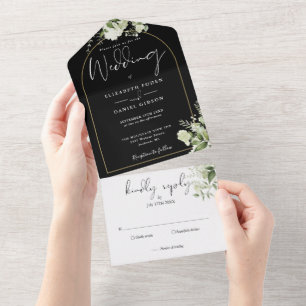 Invitation Tout En Un Mariage Floral Arc Noir Et Or