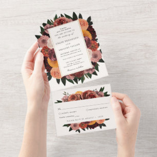 Invitation Tout En Un Mariage Floral Automne Bourgogne 