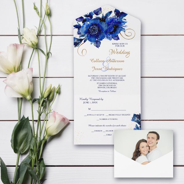 Invitation Tout En Un Mariage floral bleu (Créateur téléchargé)