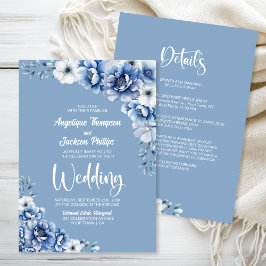 Invitation Tout en un Mariage Floral Bleu