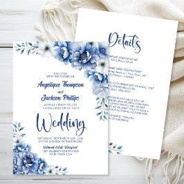 Invitation Tout en un Mariage Floral Bleu