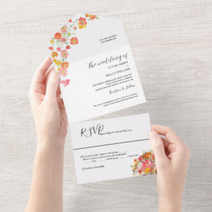 Invitation Tout En Un Mariage Floral Bleu Poussiéreux