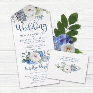 Invitation Tout En Un Mariage floral bleu rustique
