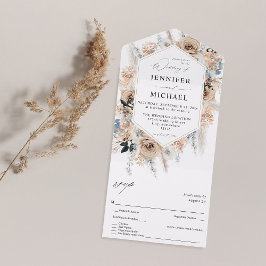 Invitation Tout En Un Mariage Floral Boho Bleu & Beige