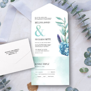 Invitation Tout En Un Mariage Floral Botanique Rustique Bleu Poussiéreux