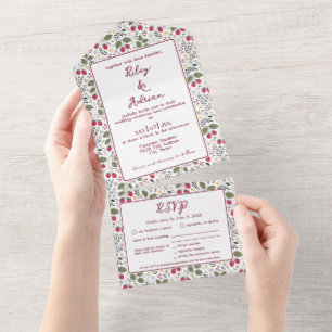 Invitation Tout En Un Mariage Floral de Framboise de Jardin de Printemps