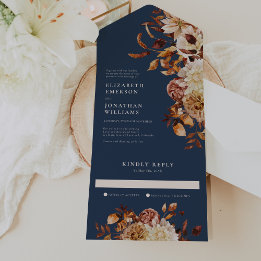 Invitation Tout En Un Mariage Floral de la Marine