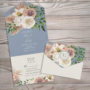 Invitation Tout En Un Mariage floral Dusty Blue Boho