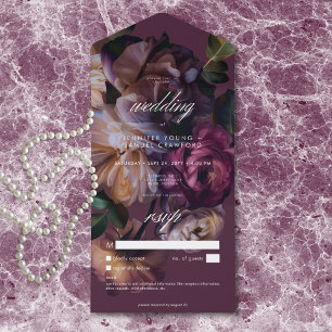 Invitation Tout En Un Mariage Floral Élégant Bourgogne Sans Dîner