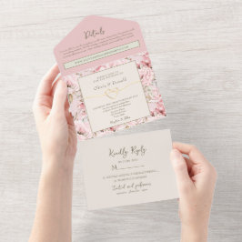 Invitation Tout En Un Mariage Floral Élégant Rose