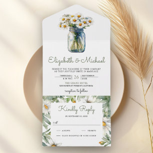 Invitation Tout En Un Mariage Floral Jar Maçon Rustique aux Marguerites