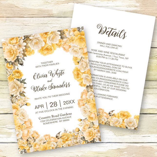 Invitation Tout en un Mariage Floral Jaune (Créateur téléchargé)