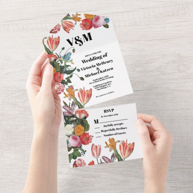 Invitation Tout En Un Mariage Floral Maître Néerlandais (Déchirure)
