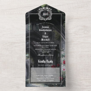 Invitation Tout En Un Mariage Floral Monogramme Roses Ruines Gothiques
