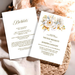 Invitation Tout en un Mariage Floral Or Blanc