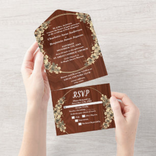 Invitation Tout En Un Mariage Floral Or Russtique