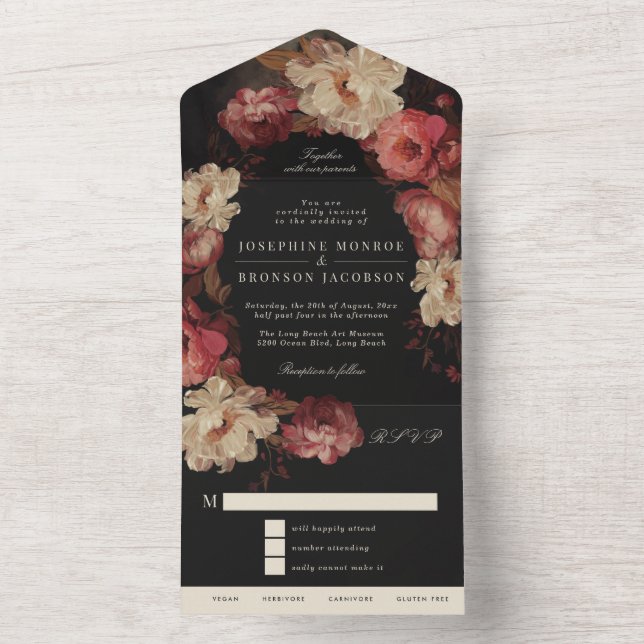 Invitation Tout En Un Mariage floral peint baroque (À l'intérieur)
