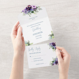 Invitation Tout En Un Mariage floral pourpre et vert