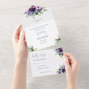 Invitation Tout En Un Mariage floral pourpre et vert