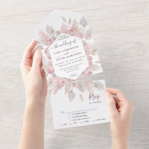 Invitation Tout En Un Mariage Floral Rose Dusty Tout en une seule invita