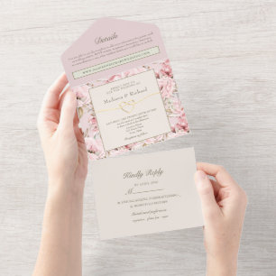Invitation Tout En Un Mariage Floral Rose Tendre Romantique