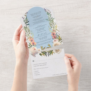 Invitation Tout En Un Mariage floral rustique en poudre
