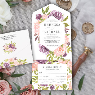 Invitation Tout En Un Mariage Floral Rustique Poussiéreux Violet et Rose