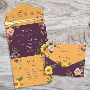 Invitation Tout En Un Mariage Floral Rustique Violet Jaune