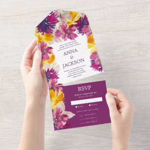 Invitation Tout En Un Mariage floral vibrant magenta violet jaune