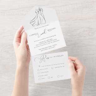 Invitation Tout En Un Mariage Formel Minimaliste Noir Blanc Script