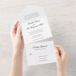 Invitation Tout En Un Mariage Formel Traditionnel Classique Élégant Blan