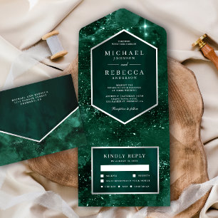 Invitation Tout En Un Mariage Galaxie Univers Émeraude Espace Extra-Atmo