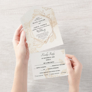 Invitation Tout En Un Mariage Géométrique Floral Or