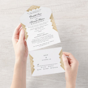 Invitation Tout En Un Mariage géométrique Pyramide d'or traditionnel